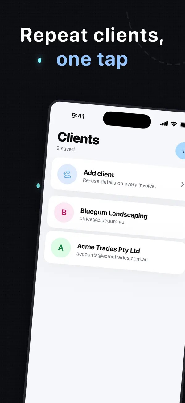InvoiceSonic iPhone app — saved clients