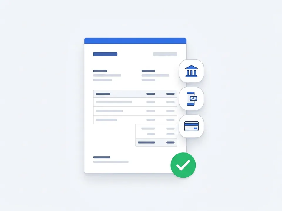 Invoice with payment method options marked as paid