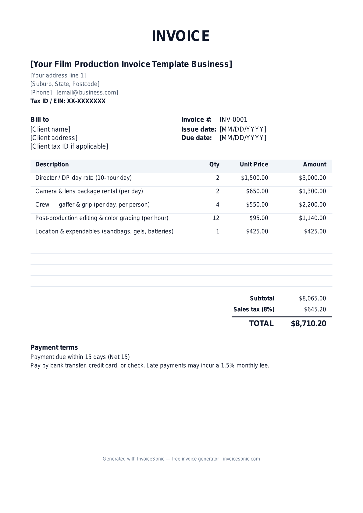 Image 2 for Film Invoice Template