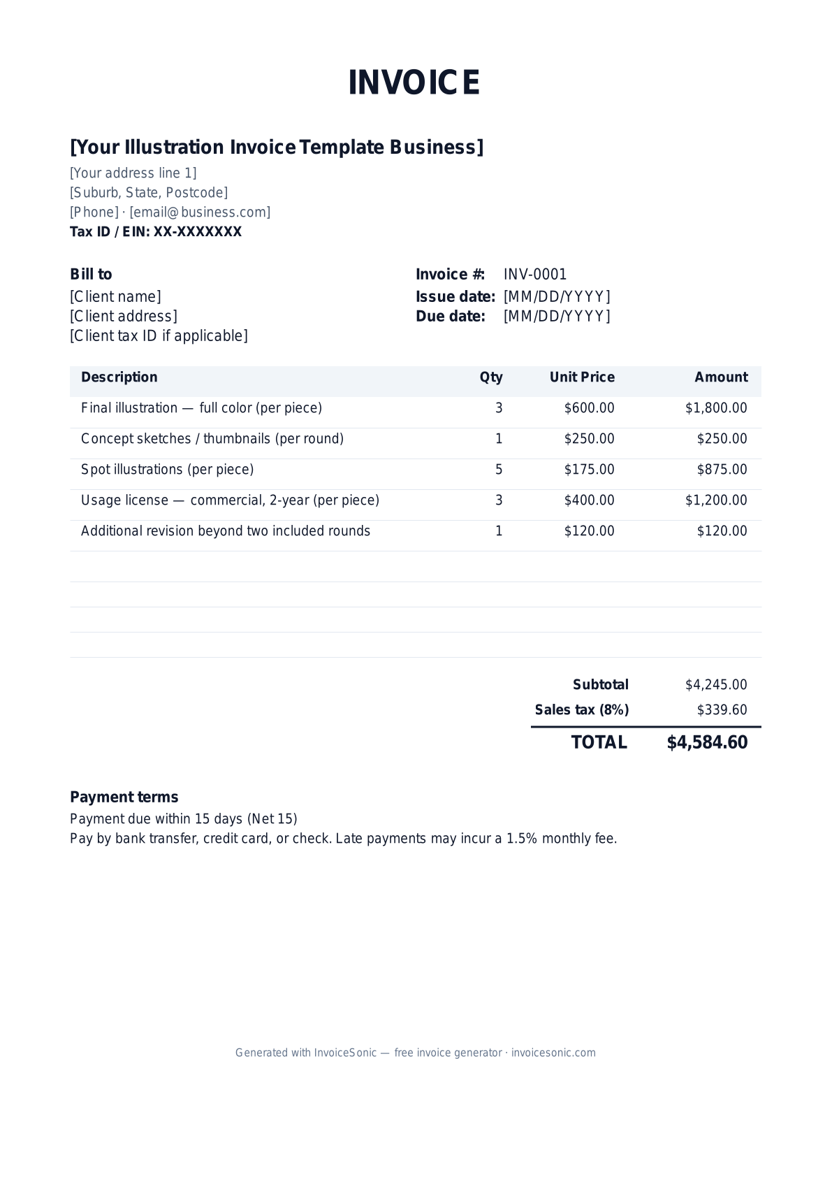Illustration Invoice Template invoice template preview — free editable Word, Excel and PDF