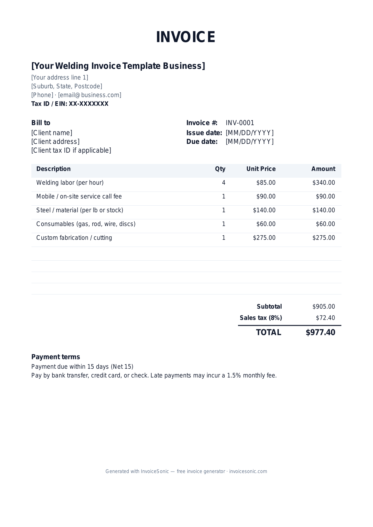 Free Welding Invoice Template Invoice Template Word Excel PDF free-welding-invoice-template-invoice-template-word-excel-pdf